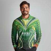 Custom Rugby Cook Islands Avaiki Long Sleeve Polo Shirt Green Kuki Airani Tribal Maori Inspired LT9 - Polynesian Pride