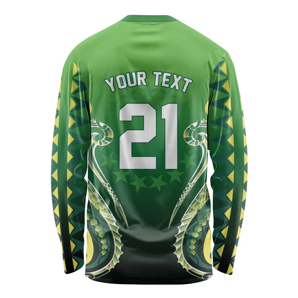 Custom Rugby Cook Islands Avaiki Long Sleeve Shirt Green Kuki Airani Tribal Maori Inspired LT9 - Polynesian Pride