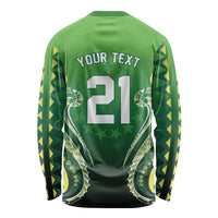 Custom Rugby Cook Islands Avaiki Long Sleeve Shirt Green Kuki Airani Tribal Maori Inspired LT9 - Polynesian Pride