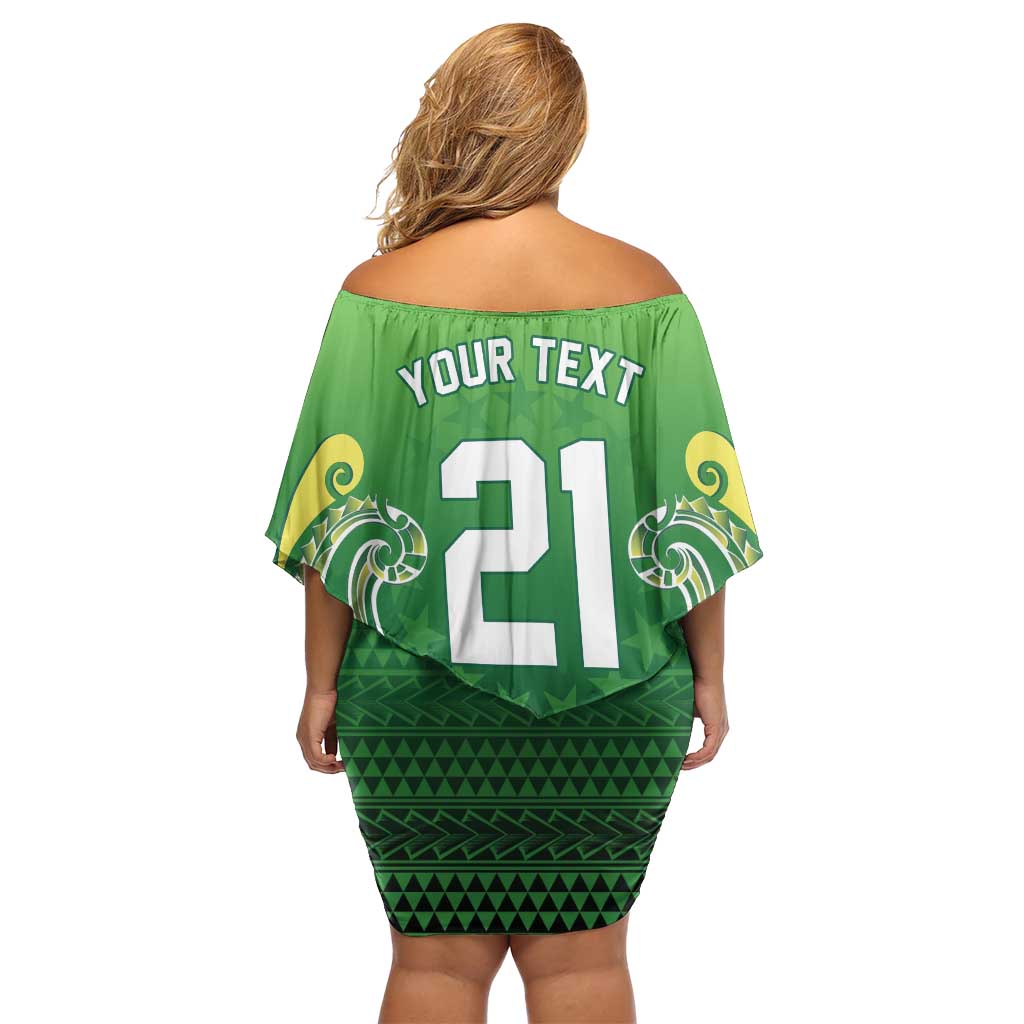 Custom Rugby Cook Islands Avaiki Off Shoulder Short Dress Green Kuki Airani Tribal Maori Inspired LT9 - Polynesian Pride