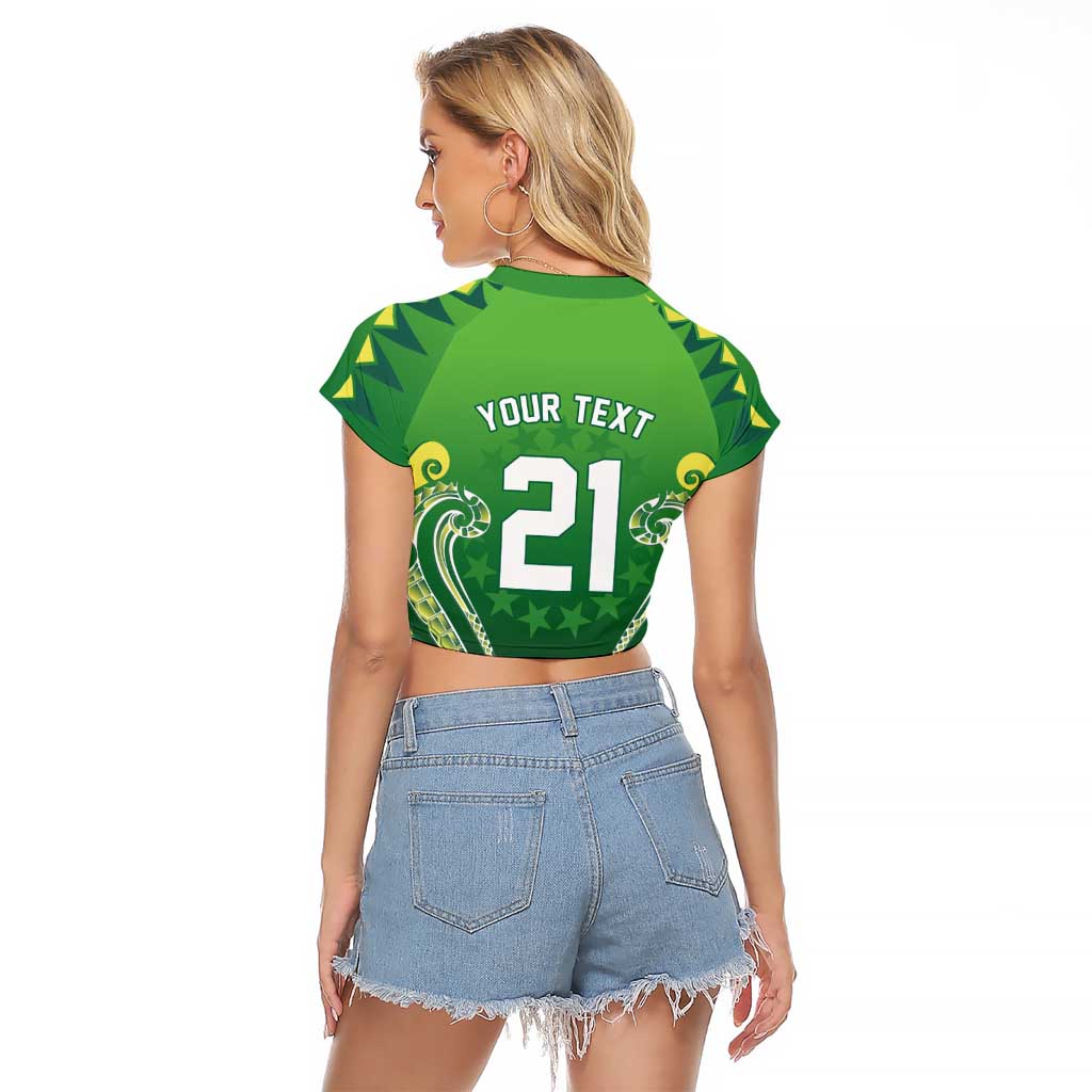 Custom Rugby Cook Islands Avaiki Raglan Cropped T Shirt Green Kuki Airani Tribal Maori Inspired LT9 - Polynesian Pride