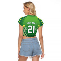 Custom Rugby Cook Islands Avaiki Raglan Cropped T Shirt Green Kuki Airani Tribal Maori Inspired LT9 - Polynesian Pride