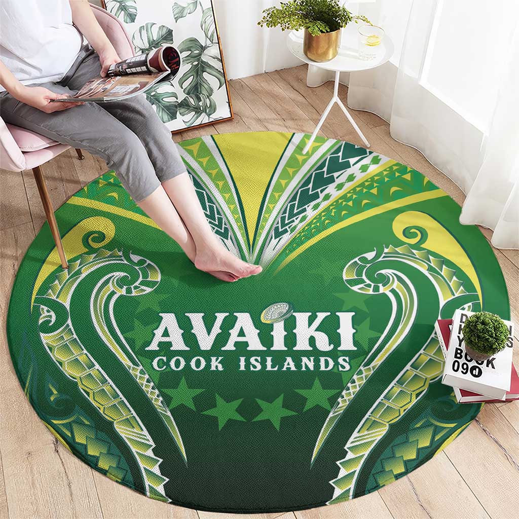 Rugby Cook Islands Avaiki Round Carpet Green Kuki Airani Tribal Maori Inspired LT9 - Polynesian Pride