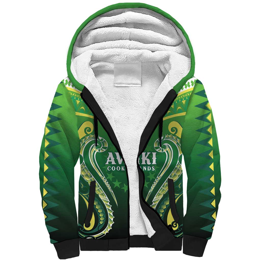 Custom Rugby Cook Islands Avaiki Sherpa Hoodie Green Kuki Airani Tribal Maori Inspired LT9 Unisex Green - Polynesian Pride