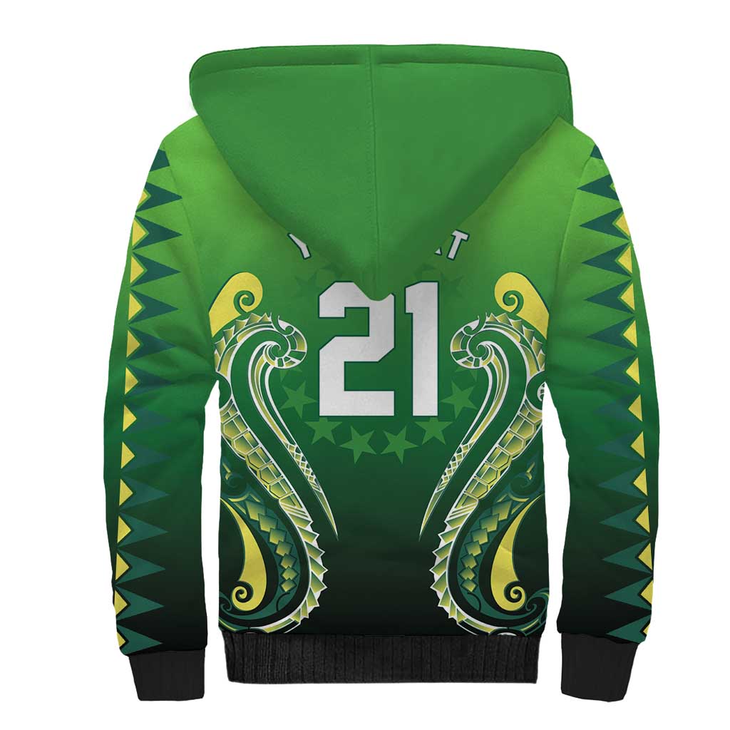 Custom Rugby Cook Islands Avaiki Sherpa Hoodie Green Kuki Airani Tribal Maori Inspired LT9 - Polynesian Pride
