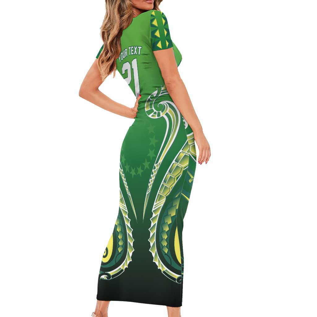 Custom Rugby Cook Islands Avaiki Short Sleeve Bodycon Dress Green Kuki Airani Tribal Maori Inspired LT9 - Polynesian Pride