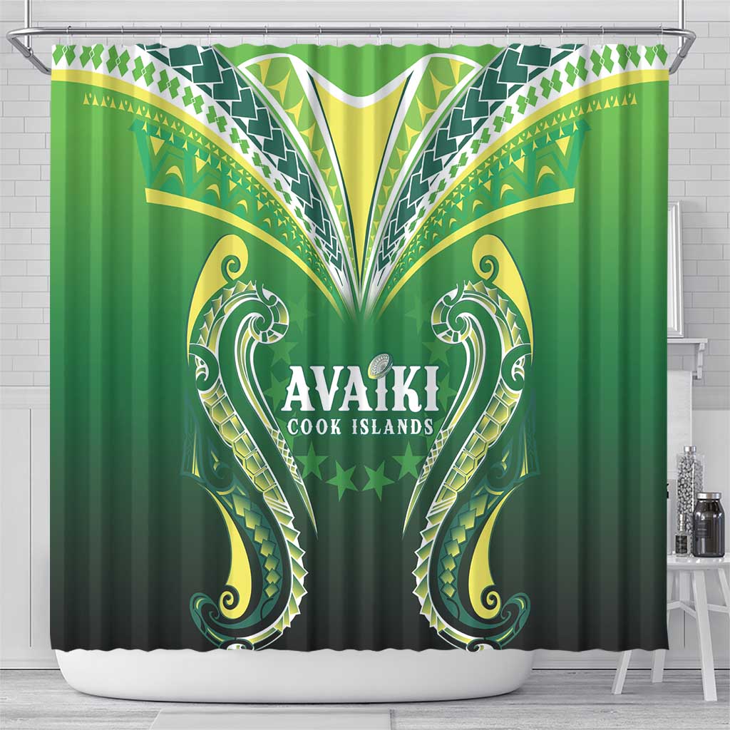 Rugby Cook Islands Avaiki Shower Curtain Green Kuki Airani Tribal Maori Inspired LT9 - Polynesian Pride