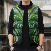 Custom Rugby Cook Islands Avaiki Sleeveless Puffer Jacket Green Kuki Airani Tribal Maori Inspired LT9 - Polynesian Pride