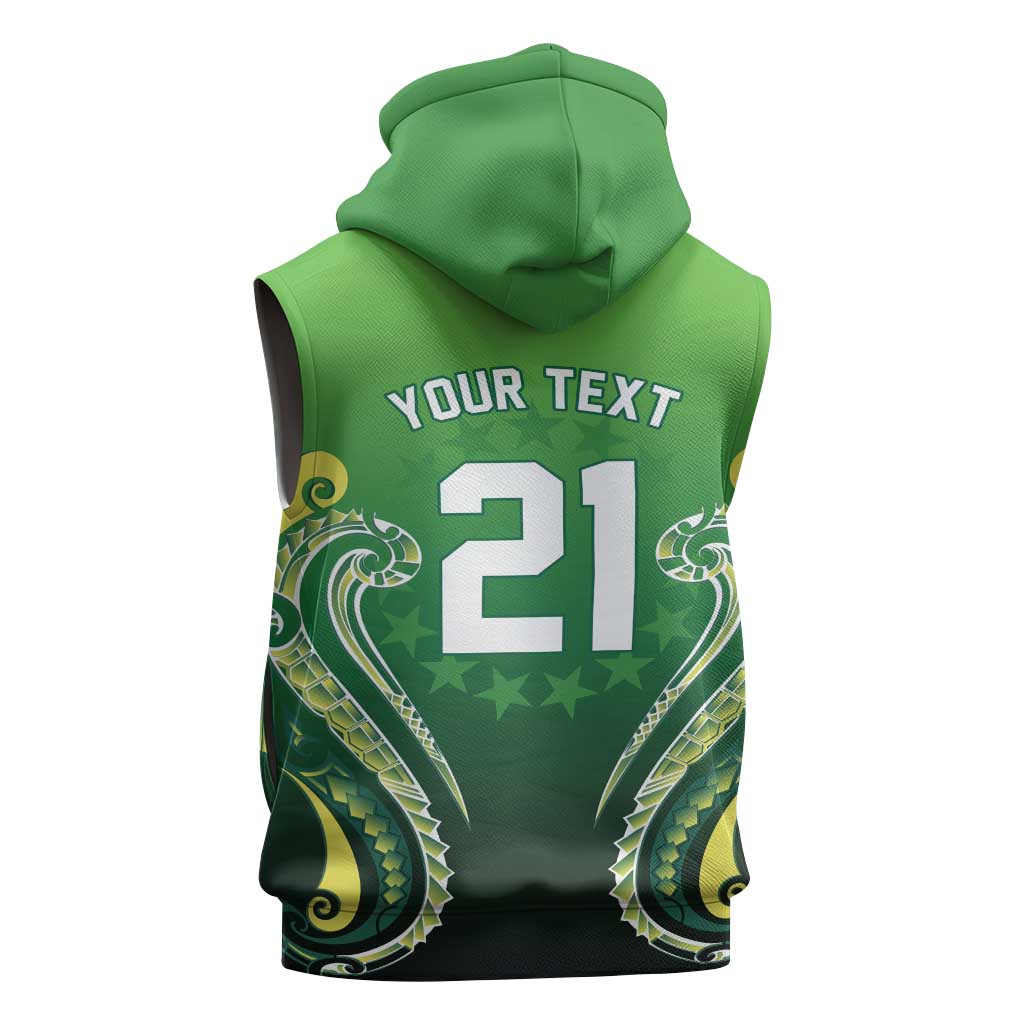 Custom Rugby Cook Islands Avaiki Sleeveless Zip Hoodie Green Kuki Airani Tribal Maori Inspired LT9 - Polynesian Pride