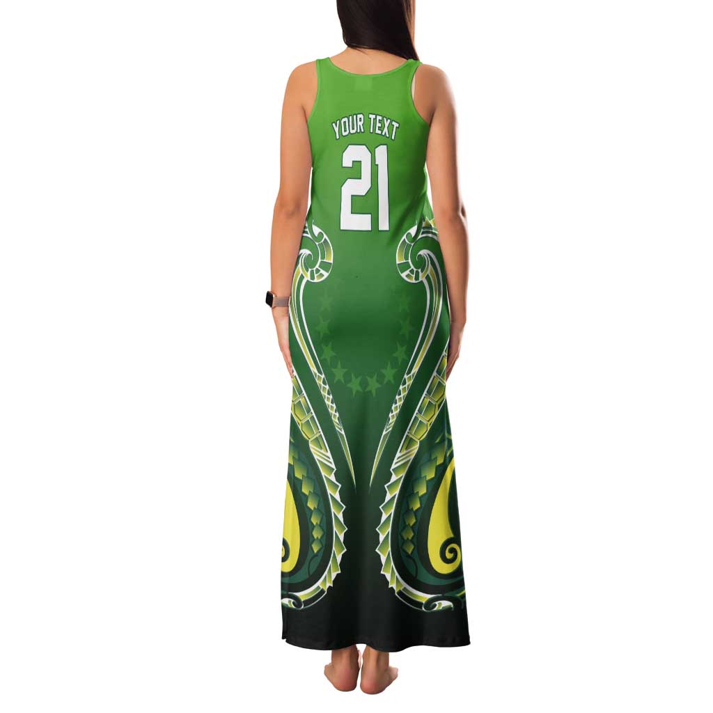Custom Rugby Cook Islands Avaiki Tank Maxi Dress Green Kuki Airani Tribal Maori Inspired LT9 - Polynesian Pride