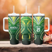 Custom Rugby Cook Islands Avaiki Tumbler With Handle Green Kuki Airani Tribal Maori Inspired LT9 - Polynesian Pride