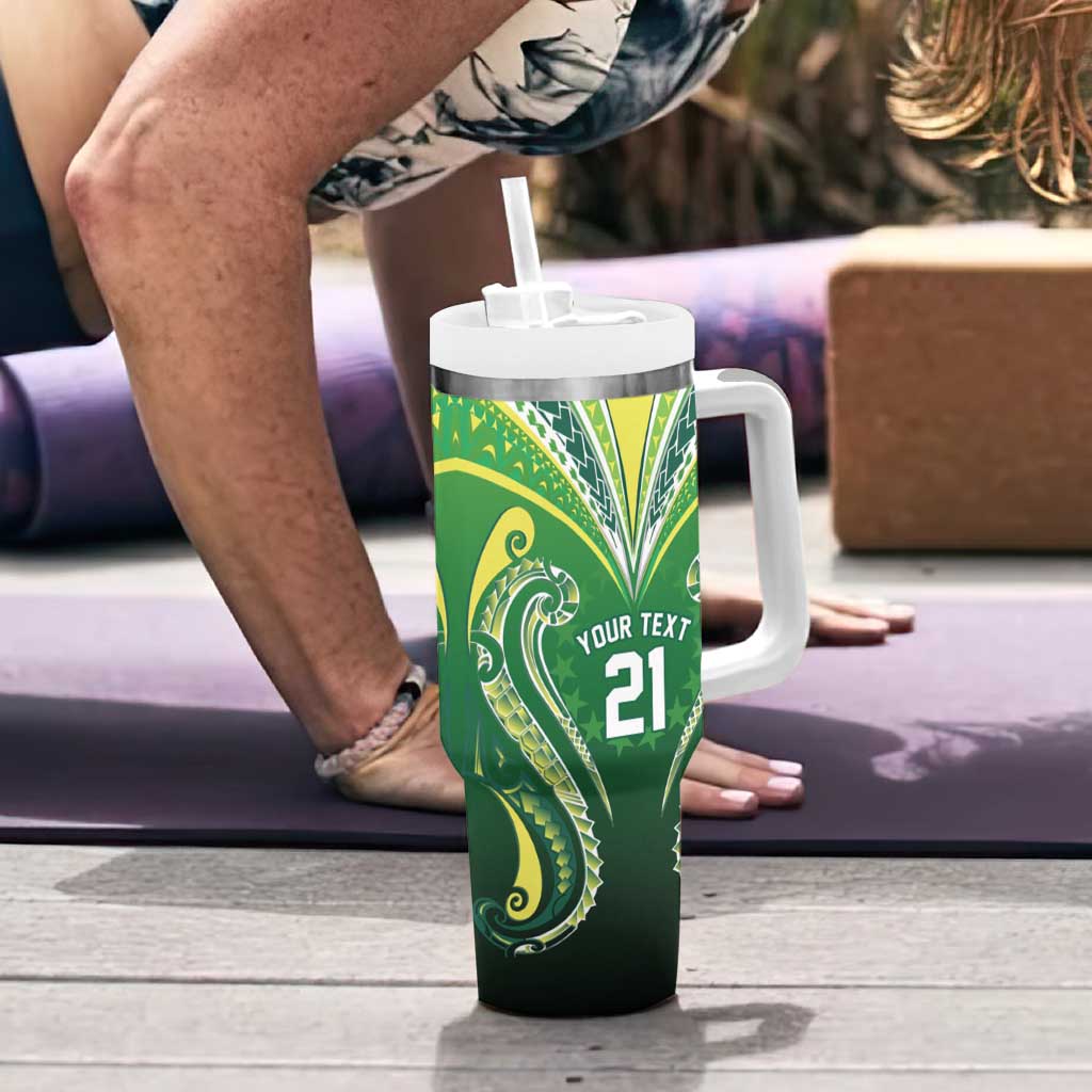 Custom Rugby Cook Islands Avaiki Tumbler With Handle Green Kuki Airani Tribal Maori Inspired LT9 - Polynesian Pride