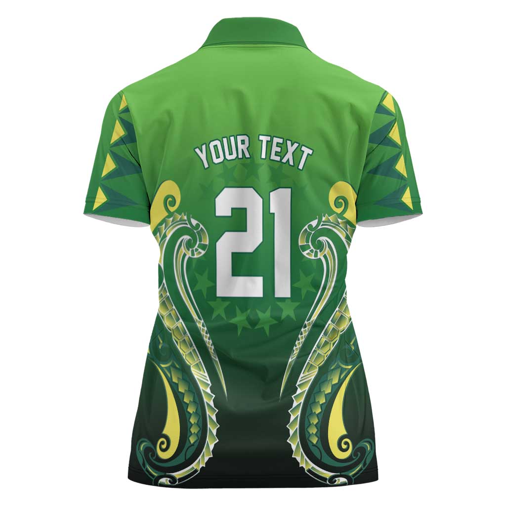 Custom Rugby Cook Islands Avaiki Women Polo Shirt Green Kuki Airani Tribal Maori Inspired LT9 - Polynesian Pride