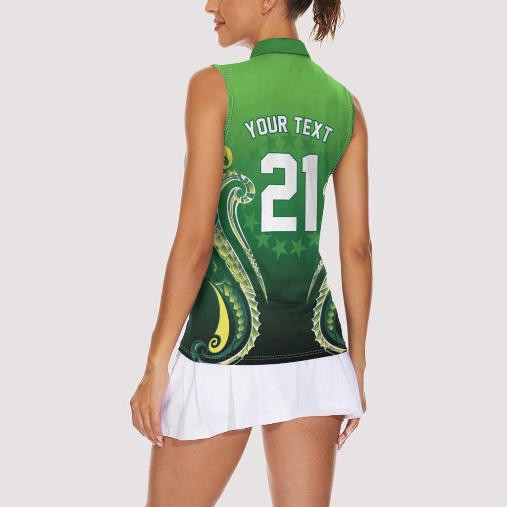 Custom Rugby Cook Islands Avaiki Women Sleeveless Polo Shirt Green Kuki Airani Tribal Maori Inspired LT9 - Polynesian Pride