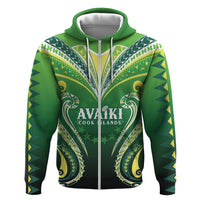 Custom Rugby Cook Islands Avaiki Zip Hoodie Green Kuki Airani Tribal Maori Inspired LT9 Zip Hoodie Green - Polynesian Pride
