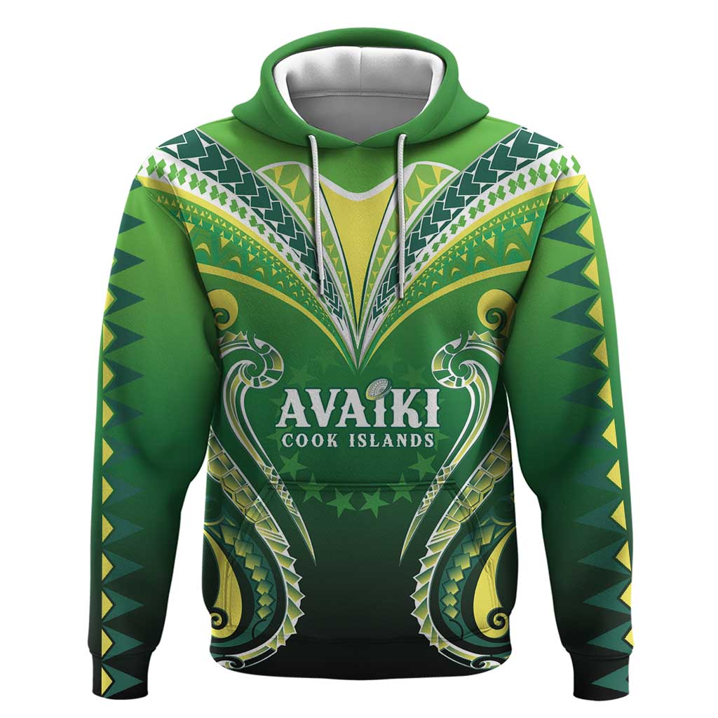 Custom Rugby Cook Islands Avaiki Zip Hoodie Green Kuki Airani Tribal Maori Inspired LT9 Pullover Hoodie Green - Polynesian Pride