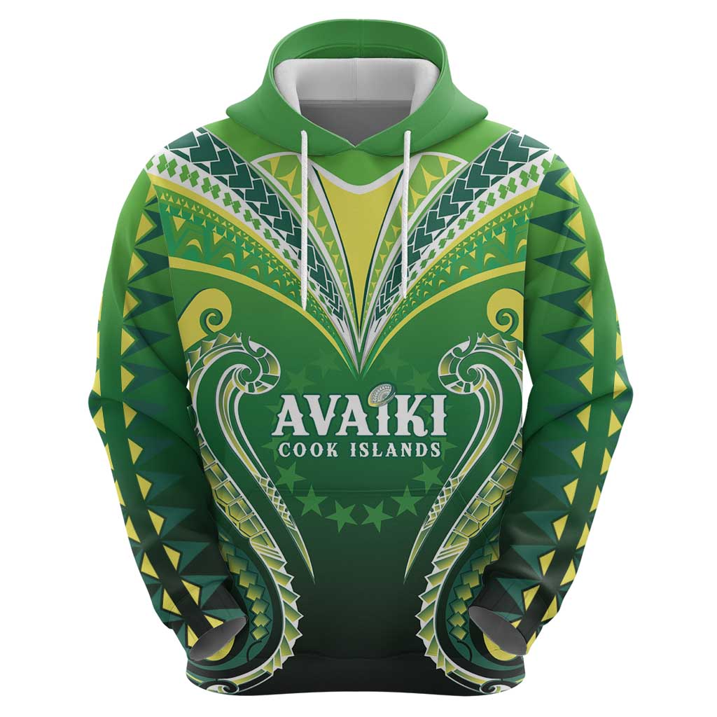 Custom Rugby Cook Islands Avaiki Zip Hoodie Green Kuki Airani Tribal Maori Inspired LT9 - Polynesian Pride