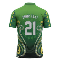Custom Rugby Cook Islands Avaiki Zipper Polo Shirt Green Kuki Airani Tribal Maori Inspired LT9 - Polynesian Pride