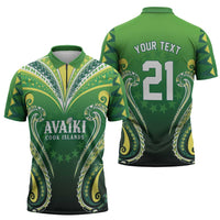 Custom Rugby Cook Islands Avaiki Zipper Polo Shirt Green Kuki Airani Tribal Maori Inspired LT9 - Polynesian Pride