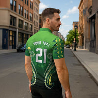 Custom Rugby Cook Islands Avaiki Zipper Polo Shirt Green Kuki Airani Tribal Maori Inspired LT9 - Polynesian Pride