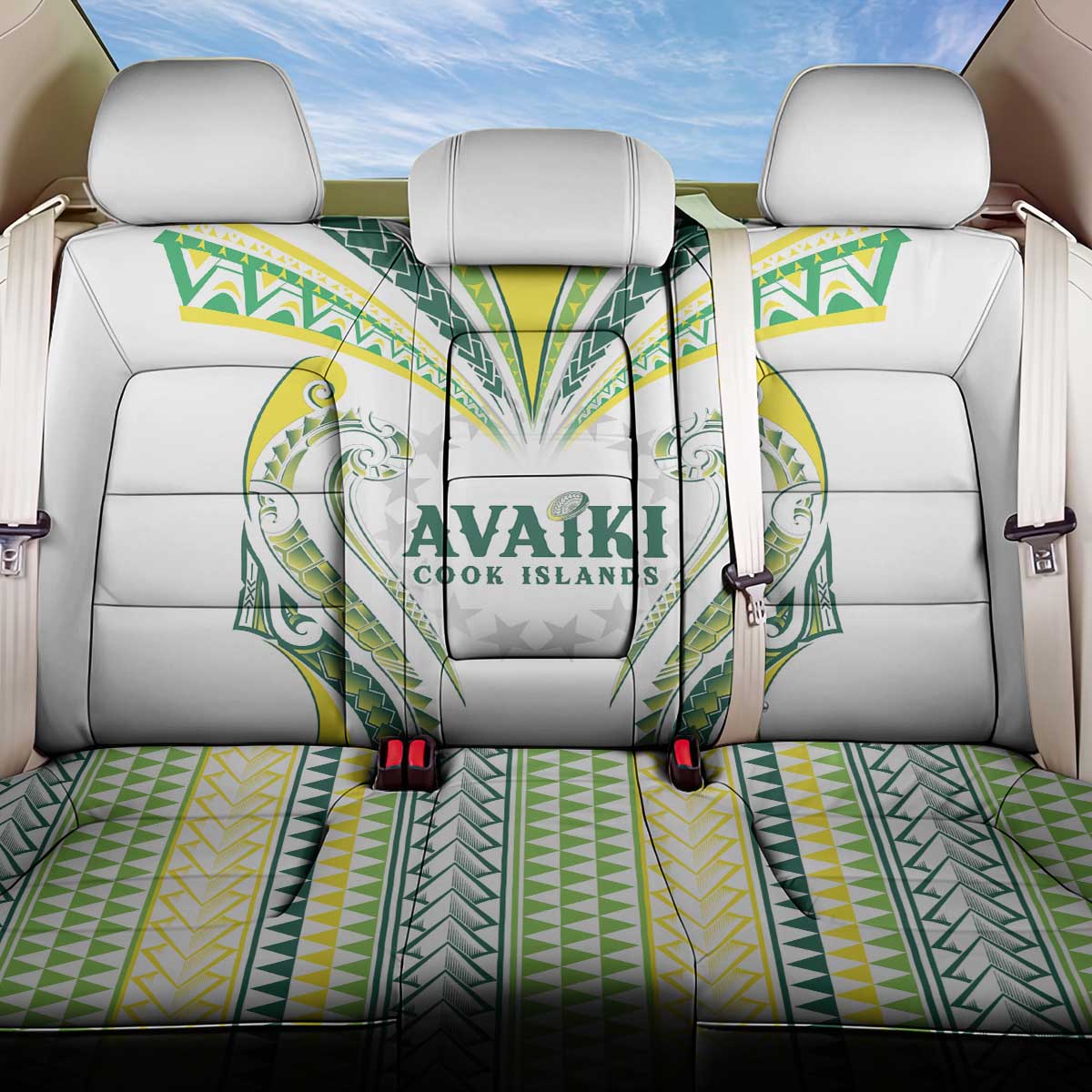 Rugby Cook Islands Avaiki Back Car Seat Cover White Kuki Airani Tribal Maori Inspired LT9 One Size White - Polynesian Pride