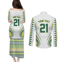 Custom Rugby Cook Islands Avaiki Couples Matching Puletasi and Long Sleeve Button Shirt White Kuki Airani Tribal Maori Inspired LT9 - Polynesian Pride