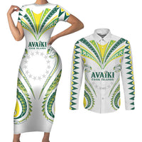 Custom Rugby Cook Islands Avaiki Couples Matching Short Sleeve Bodycon Dress and Long Sleeve Button Shirt White Kuki Airani Tribal Maori Inspired LT9 White - Polynesian Pride