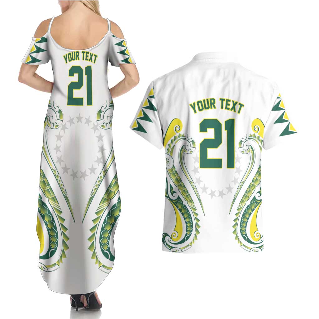 Custom Rugby Cook Islands Avaiki Couples Matching Summer Maxi Dress and Hawaiian Shirt White Kuki Airani Tribal Maori Inspired LT9 - Polynesian Pride