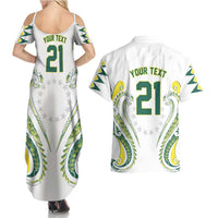 Custom Rugby Cook Islands Avaiki Couples Matching Summer Maxi Dress and Hawaiian Shirt White Kuki Airani Tribal Maori Inspired LT9 - Polynesian Pride