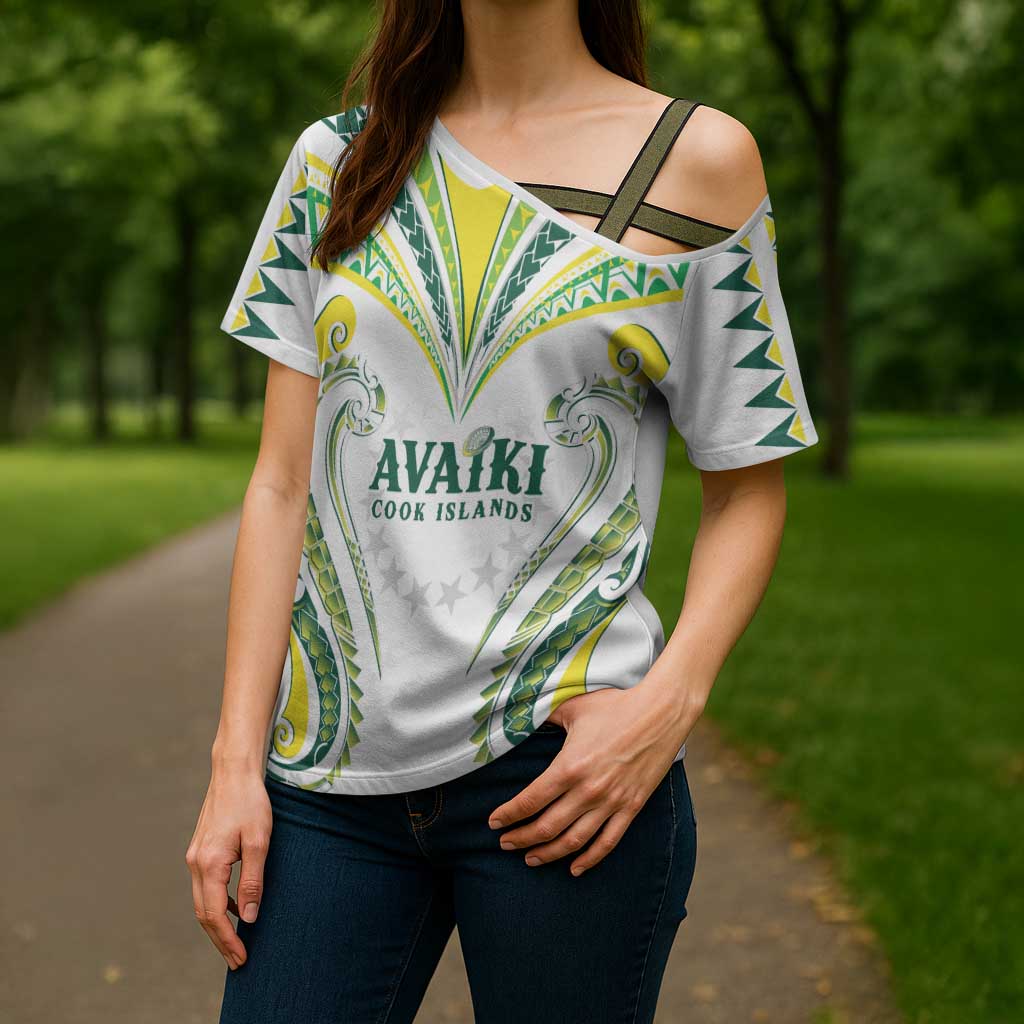 Custom Rugby Cook Islands Avaiki Cross Shoulder Shirt White Kuki Airani Tribal Maori Inspired LT9 - Polynesian Pride