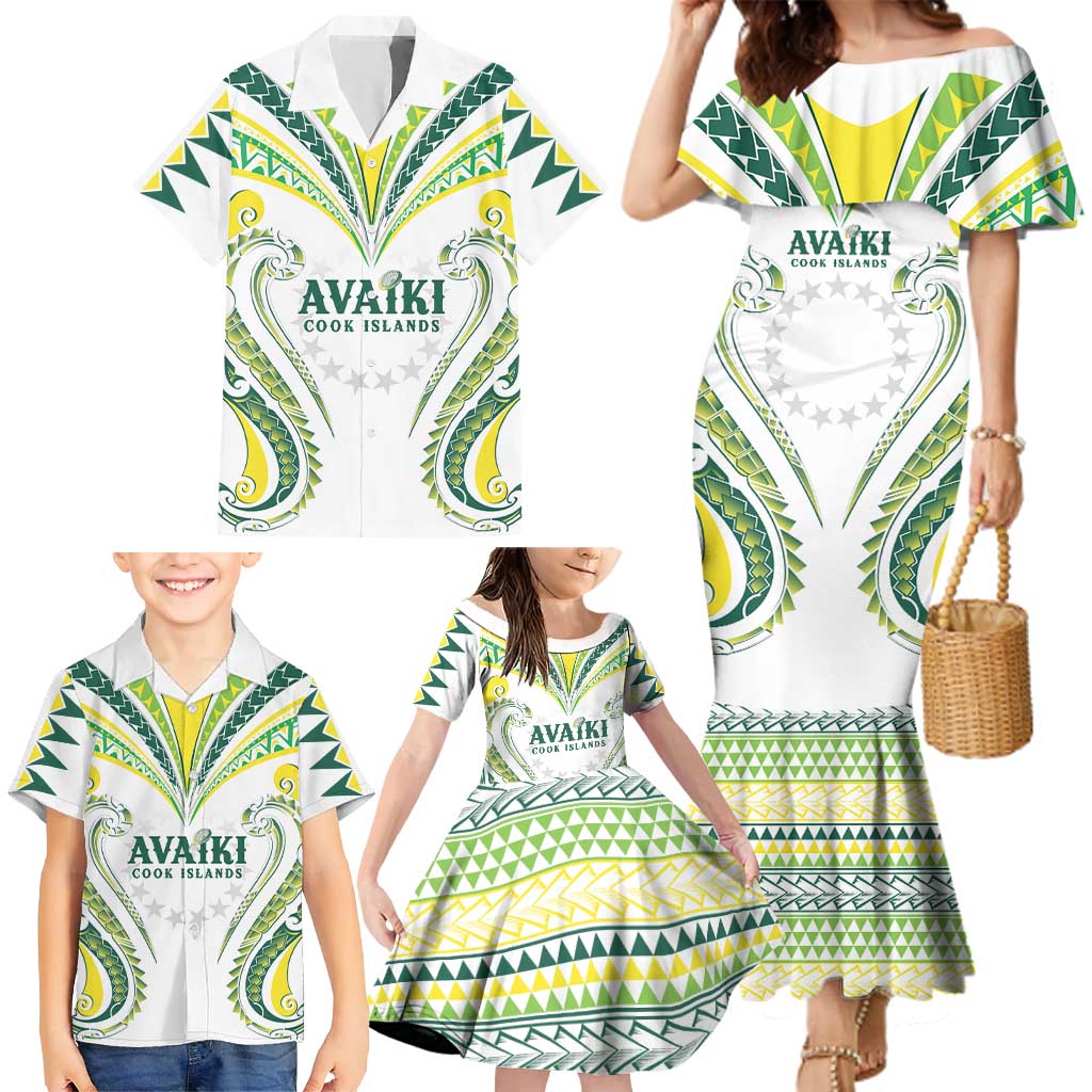 Custom Rugby Cook Islands Avaiki Family Matching Mermaid Dress and Hawaiian Shirt White Kuki Airani Tribal Maori Inspired LT9 - Polynesian Pride