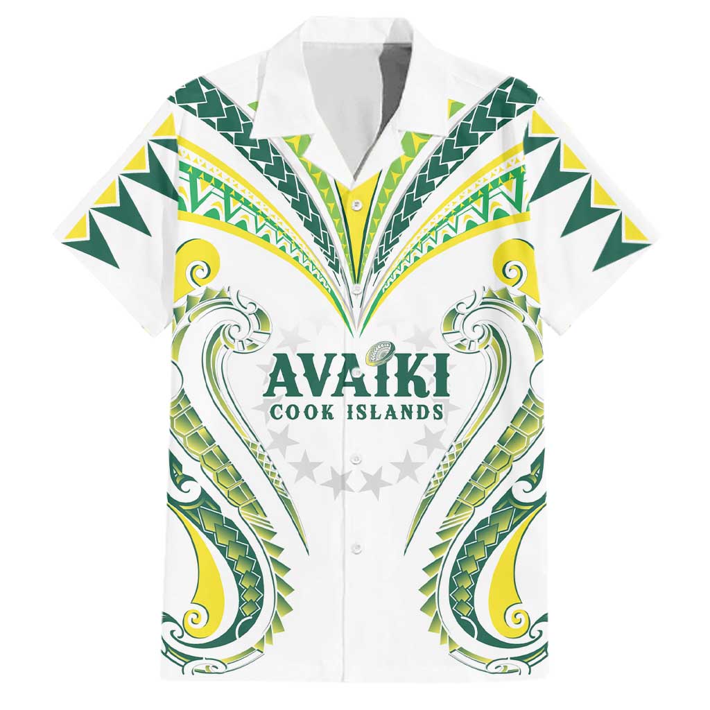 Custom Rugby Cook Islands Avaiki Family Matching Mermaid Dress and Hawaiian Shirt White Kuki Airani Tribal Maori Inspired LT9 Dad's Shirt - Short Sleeve White - Polynesian Pride