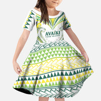 Custom Rugby Cook Islands Avaiki Family Matching Off Shoulder Maxi Dress and Hawaiian Shirt White Kuki Airani Tribal Maori Inspired LT9 Daughter's Dress White - Polynesian Pride