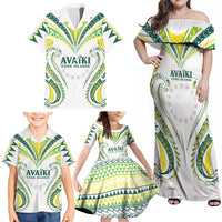 Custom Rugby Cook Islands Avaiki Family Matching Off Shoulder Maxi Dress and Hawaiian Shirt White Kuki Airani Tribal Maori Inspired LT9 - Polynesian Pride