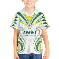 Custom Rugby Cook Islands Avaiki Family Matching Off Shoulder Maxi Dress and Hawaiian Shirt White Kuki Airani Tribal Maori Inspired LT9 Son's Shirt White - Polynesian Pride