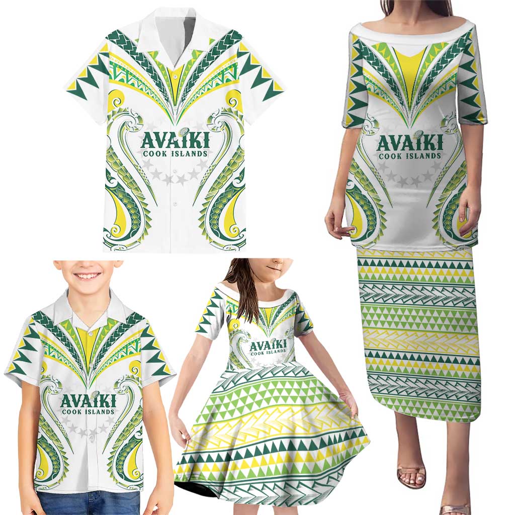 Custom Rugby Cook Islands Avaiki Family Matching Puletasi and Hawaiian Shirt White Kuki Airani Tribal Maori Inspired LT9 - Polynesian Pride