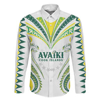 Custom Rugby Cook Islands Avaiki Family Matching Puletasi and Hawaiian Shirt White Kuki Airani Tribal Maori Inspired LT9 Dad's Shirt - Long Sleeve White - Polynesian Pride