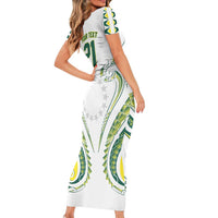 Custom Rugby Cook Islands Avaiki Family Matching Short Sleeve Bodycon Dress and Hawaiian Shirt White Kuki Airani Tribal Maori Inspired LT9 - Polynesian Pride