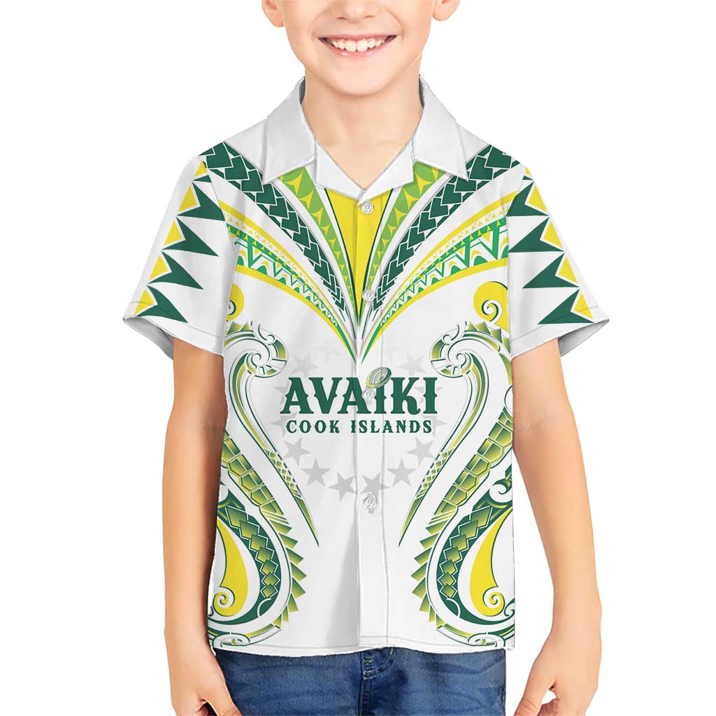 Custom Rugby Cook Islands Avaiki Family Matching Tank Maxi Dress and Hawaiian Shirt White Kuki Airani Tribal Maori Inspired LT9 Son's Shirt White - Polynesian Pride