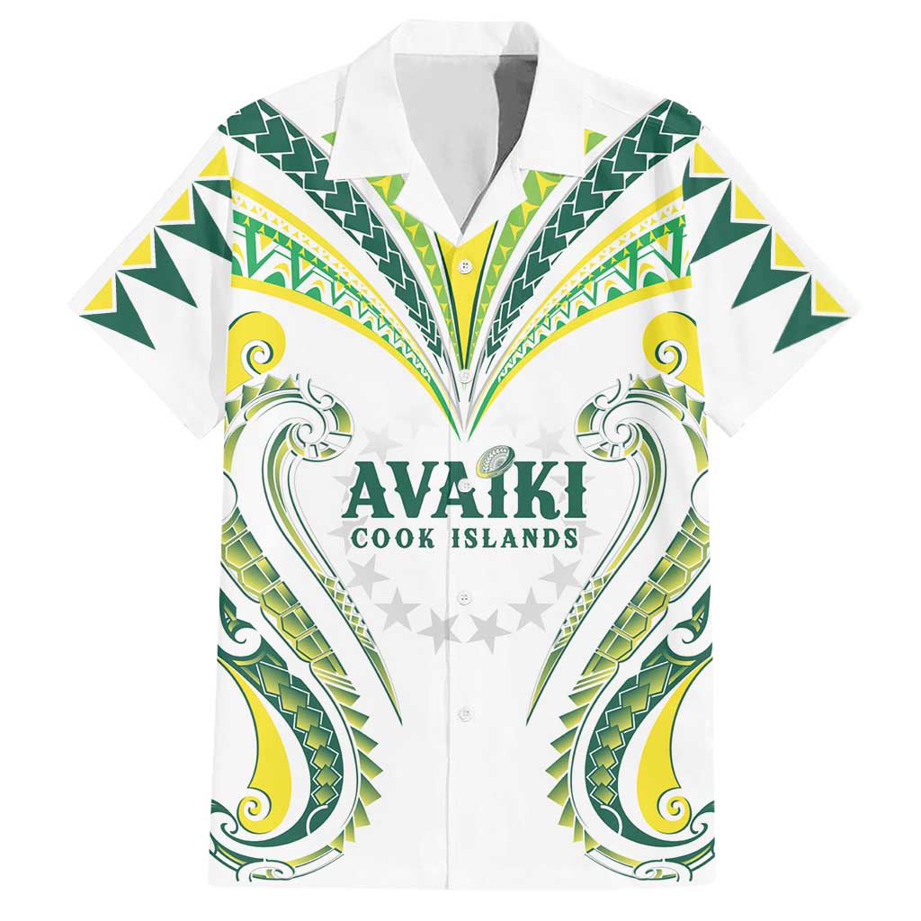 Custom Rugby Cook Islands Avaiki Hawaiian Shirt White Kuki Airani Tribal Maori Inspired LT9 White - Polynesian Pride