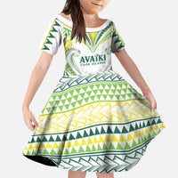 Custom Rugby Cook Islands Avaiki Kid Short Sleeve Dress White Kuki Airani Tribal Maori Inspired LT9 KID White - Polynesian Pride