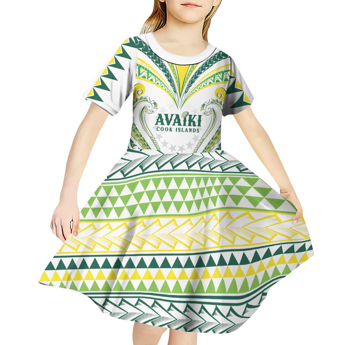Custom Rugby Cook Islands Avaiki Kid Short Sleeve Dress White Kuki Airani Tribal Maori Inspired LT9 - Polynesian Pride