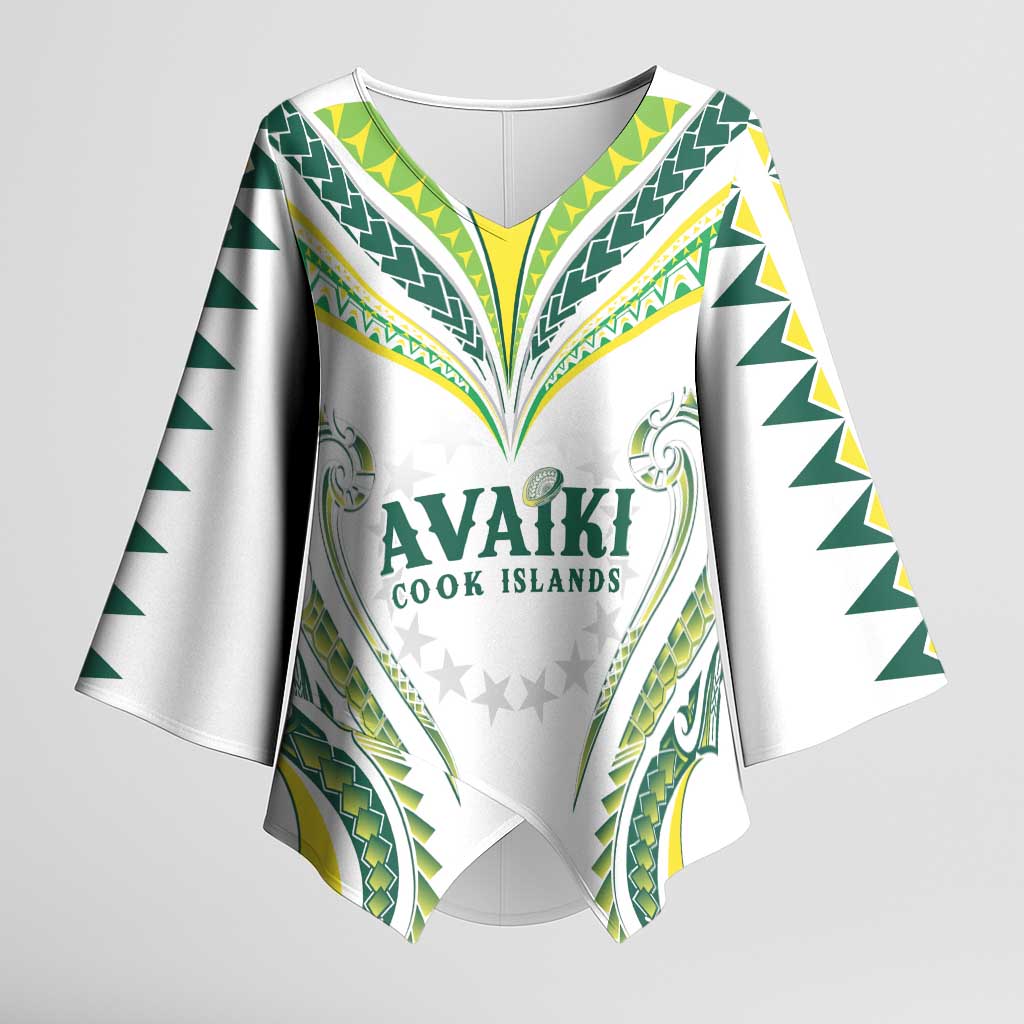 Custom Rugby Cook Islands Avaiki Kimono Sleeve Blouse White Kuki Airani Tribal Maori Inspired LT9 Female White - Polynesian Pride