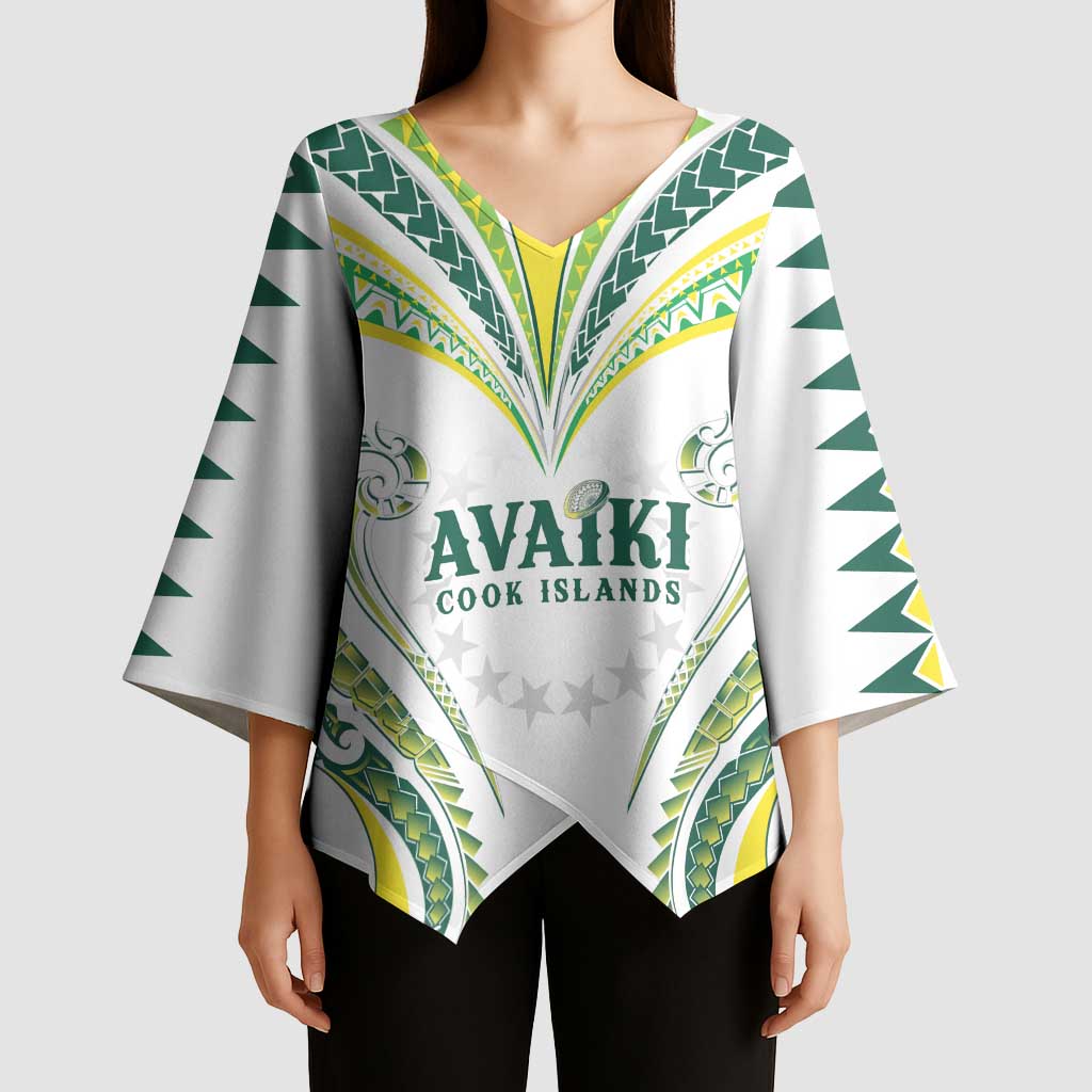 Custom Rugby Cook Islands Avaiki Kimono Sleeve Blouse White Kuki Airani Tribal Maori Inspired LT9 - Polynesian Pride