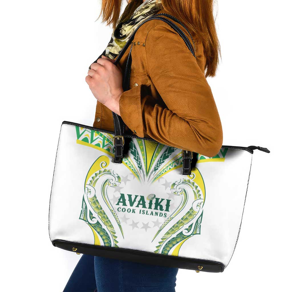 Rugby Cook Islands Avaiki Leather Tote Bag White Kuki Airani Tribal Maori Inspired LT9 White - Polynesian Pride