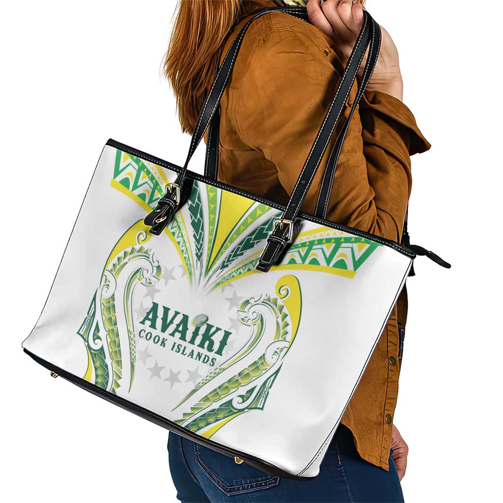 Rugby Cook Islands Avaiki Leather Tote Bag White Kuki Airani Tribal Maori Inspired LT9 - Polynesian Pride