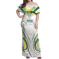 Custom Rugby Cook Islands Avaiki Off Shoulder Maxi Dress White Kuki Airani Tribal Maori Inspired LT9 Women White - Polynesian Pride