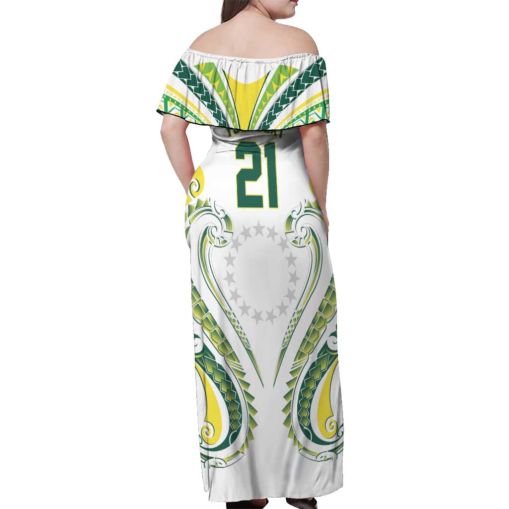 Custom Rugby Cook Islands Avaiki Off Shoulder Maxi Dress White Kuki Airani Tribal Maori Inspired LT9 - Polynesian Pride