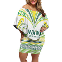 Custom Rugby Cook Islands Avaiki Off Shoulder Short Dress White Kuki Airani Tribal Maori Inspired LT9 Women White - Polynesian Pride