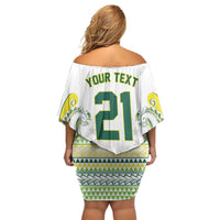Custom Rugby Cook Islands Avaiki Off Shoulder Short Dress White Kuki Airani Tribal Maori Inspired LT9 - Polynesian Pride